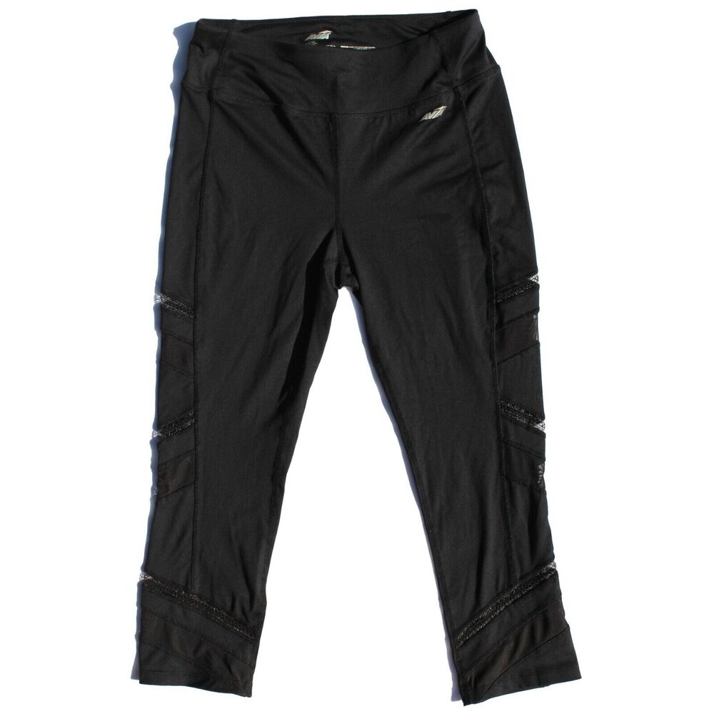 Avia Women's Medium Black Cropped Leggings With Mesh Panels
